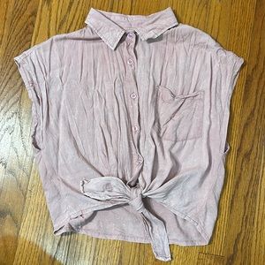 Dusty rose button up blouse.